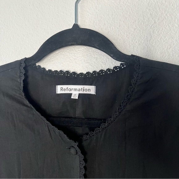 Reformation Black Organic Cotton Button Down Midi Dress Size 8 Whimsigoth Chic - Picture 6 of 10